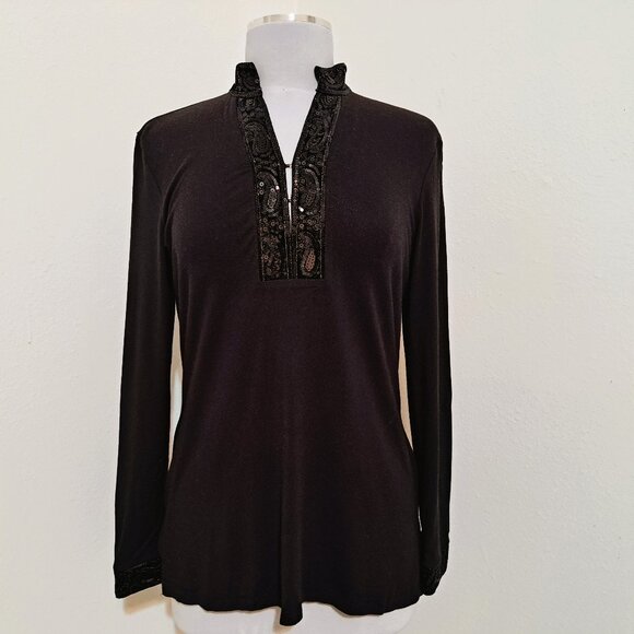 Talbots Petites Sequins Top Long Sleeve Black Color Size S - Picture 1 of 12